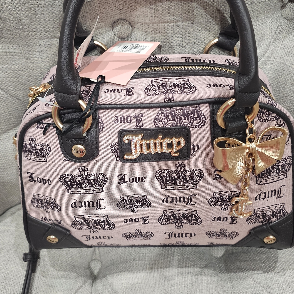 Juicy Couture Pink and Black Satchel with Gothic Logo